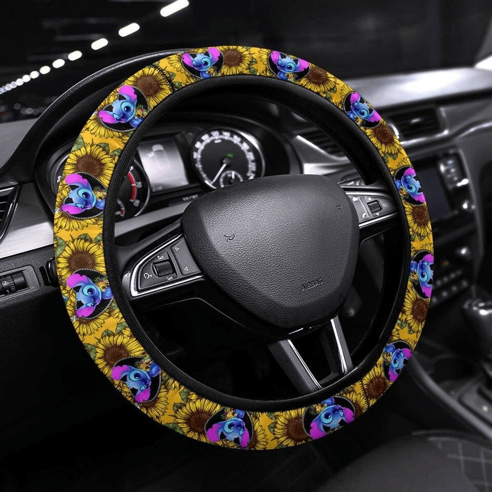 Stitch Steering Wheel Cover Stitch In Zipper Sunflower Pattern Driving Wheel Cover Yellow