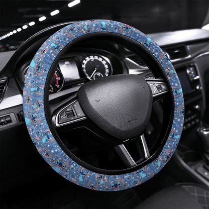 Stitch Steering Wheel Cover Stitch Poses Bubble Pattern Driving Wheel Cover Blue