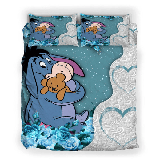 WTP Bedding Set DN Eeyore Hugging Teddy Bear Duvet Covers White Blue Unique Gift