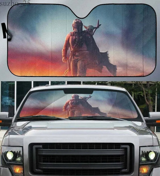 SW Car Sun Shade The Mandalorian And The Child Winshield Sun Shade Red Gray