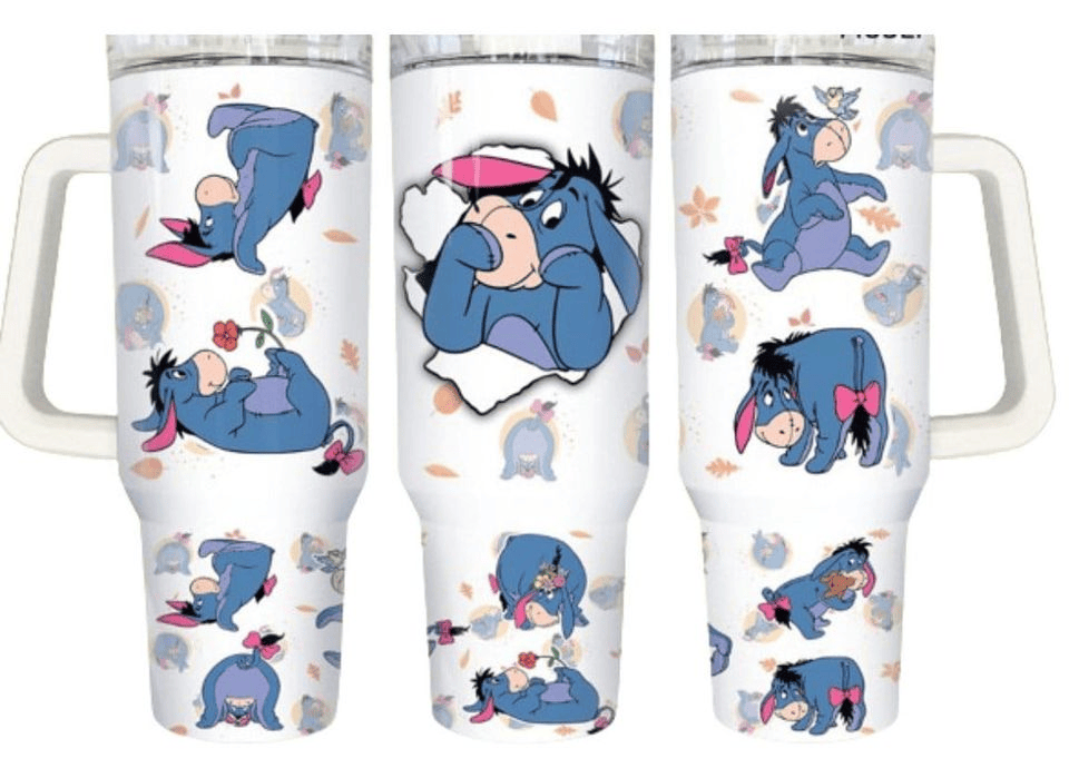 WTP 40 Oz Tumbler Eeyore All Poses Pattern Tumbler 40 Oz White Blue