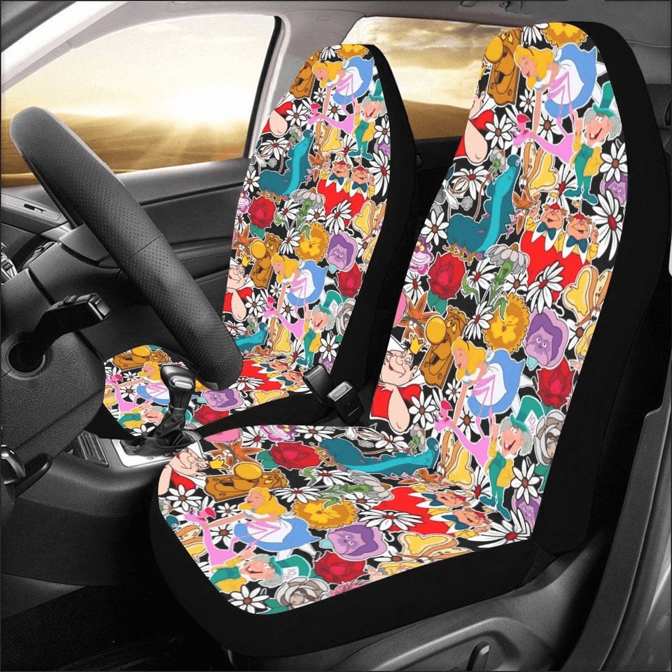 Alice In Wonderland Car Seat Covers DN Alice In Wonderland Characters Doodle Pattern Seat Covers Colorful