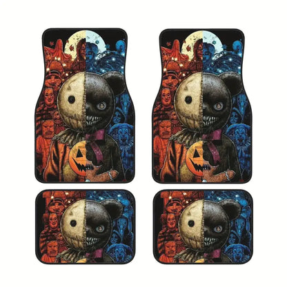 Halloween Car Mats Scary Halloween Characters Pattern Car Floor Mats Orange Blue