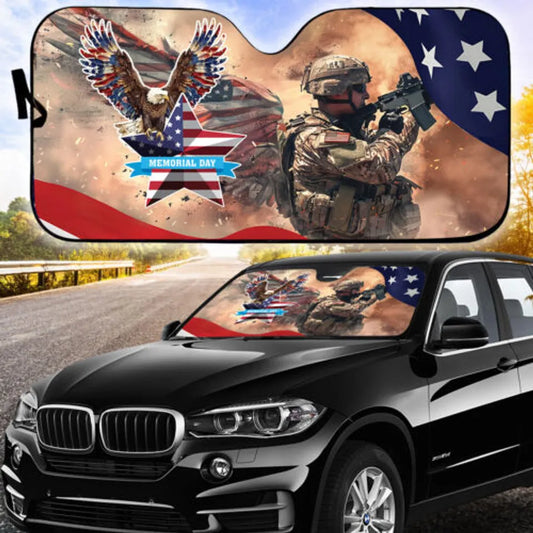 Veteran Car Sun Shade Veteran Memorial Day Soldier Graphic Winshield Sun Shade Colorful