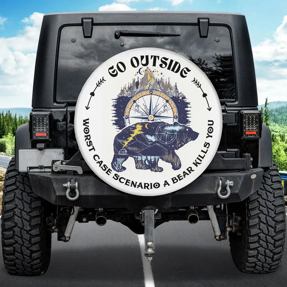 Bear Spare Tire Cover Go Outside Worst Case Scenario Bear Compass Tire Covers White Blue