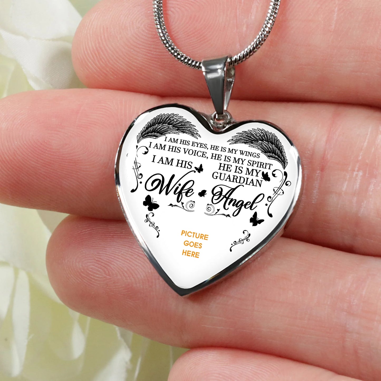 Personalized Memorial Heart Necklace He Is My Guardian Angel Butterfly For Husband Custom Memorial Gift M50.2