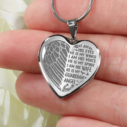 Personalized Memorial Heart Necklace He Is My Guardian Angel For Husband Custom Memorial Gift M50.1