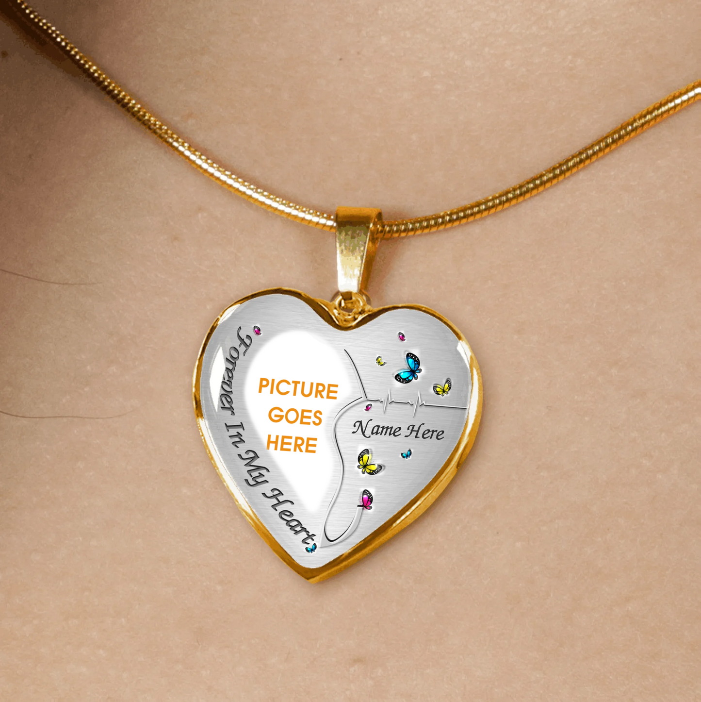 Custom Memorial Heart Necklace For Lost Loved Ones Forever In My Heart Butterfly Heart Necklace Silver M52