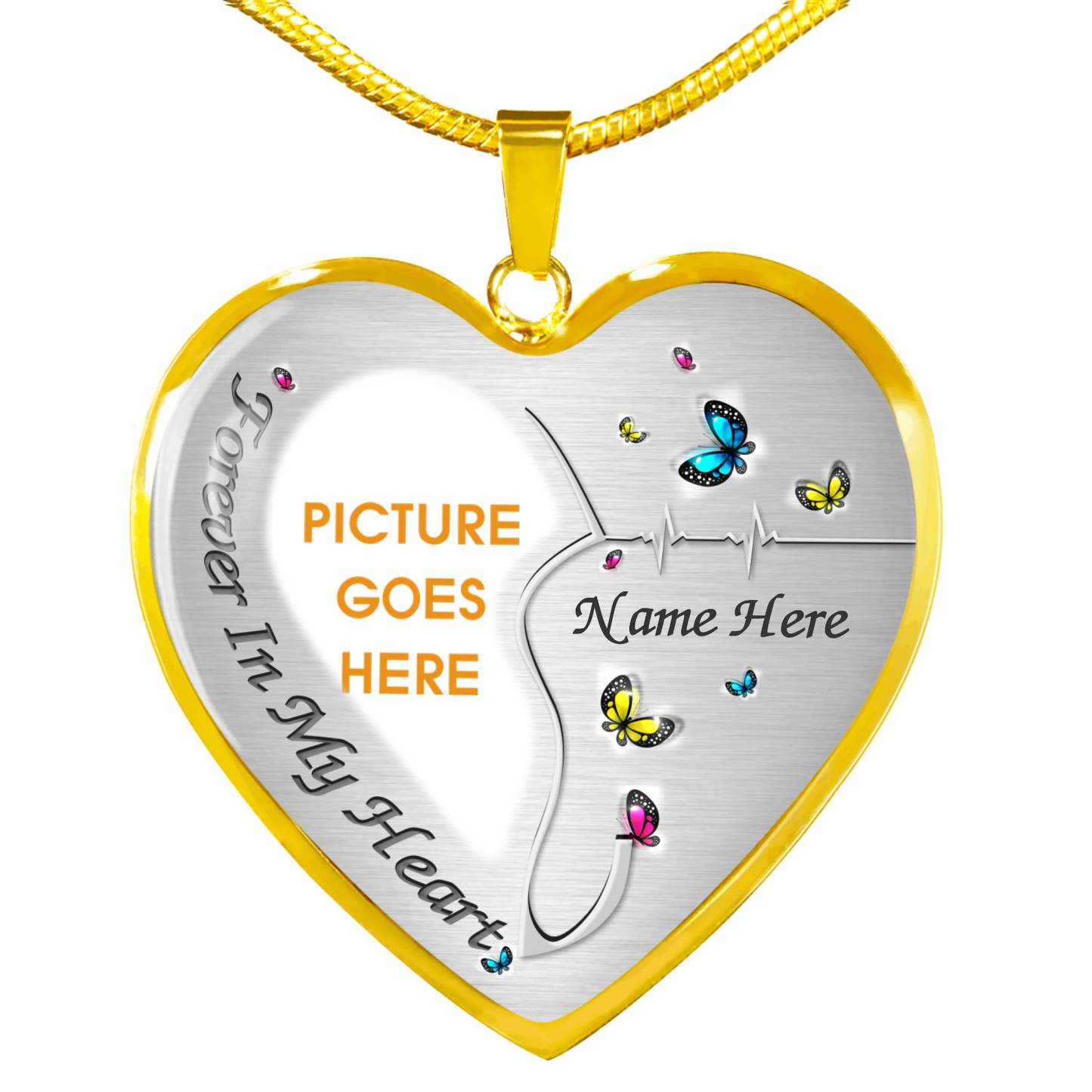 Custom Memorial Heart Necklace For Lost Loved Ones Forever In My Heart Butterfly Heart Necklace Silver M52