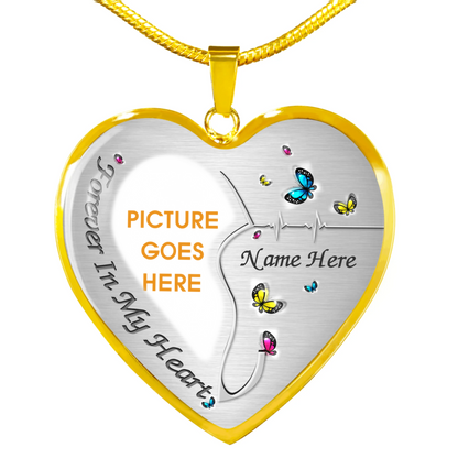 Custom Memorial Heart Necklace For Lost Loved Ones Forever In My Heart Butterfly Heart Necklace Silver M52