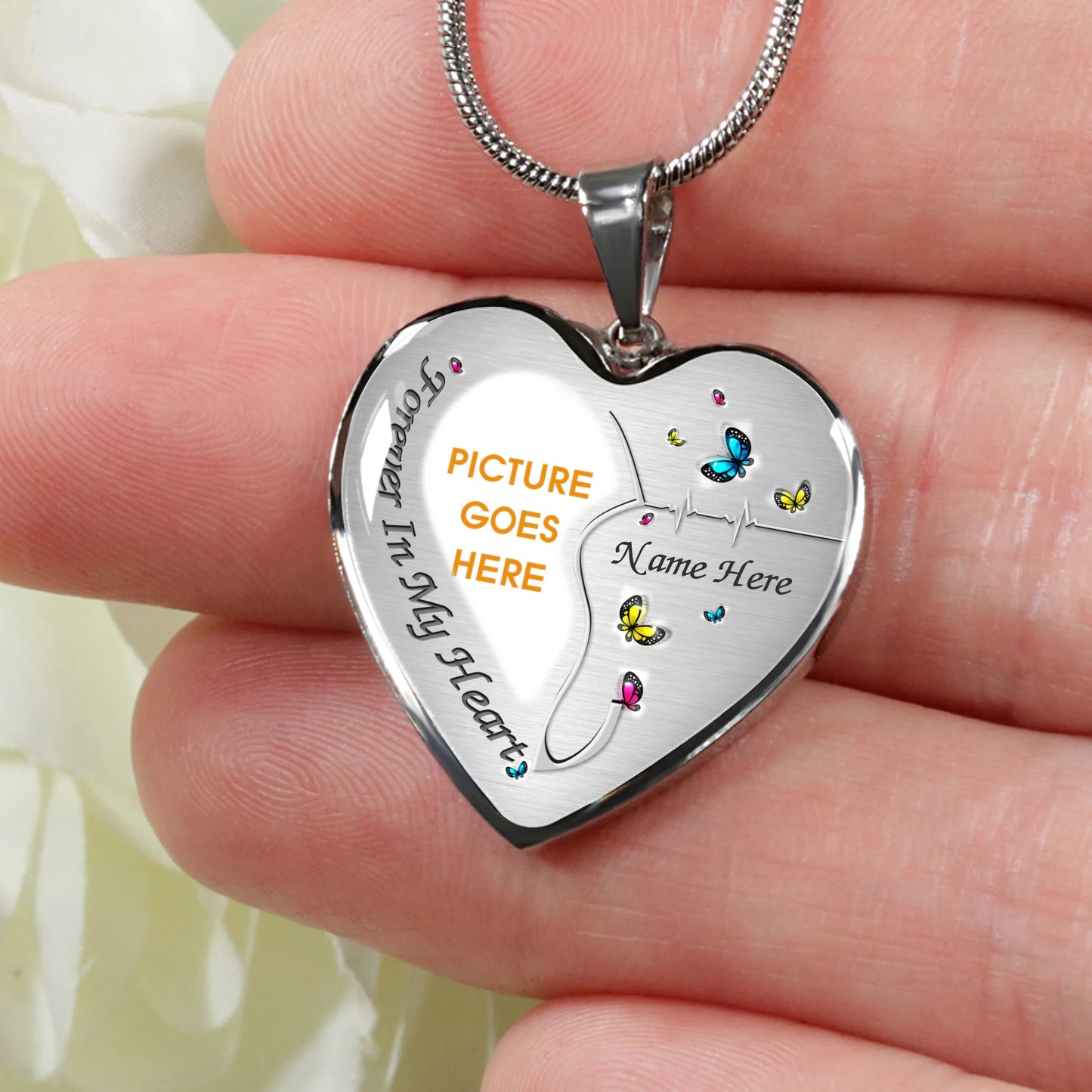 Custom Memorial Heart Necklace For Lost Loved Ones Forever In My Heart Butterfly Heart Necklace Silver M52