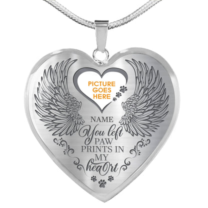 Personalized Pet Memorial Heart Necklace Paw Prints In My Heart For Pet Custom Memorial Gift M71