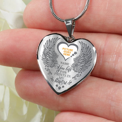 Personalized Pet Memorial Heart Necklace Paw Prints In My Heart For Pet Custom Memorial Gift M71