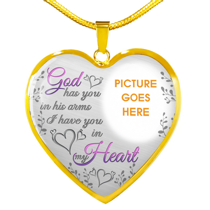 Personalized Memorial Heart Necklace God Has You In His Arms For Mom Dad Grandma Daughter Son Someone Custom Memorial Gift M69