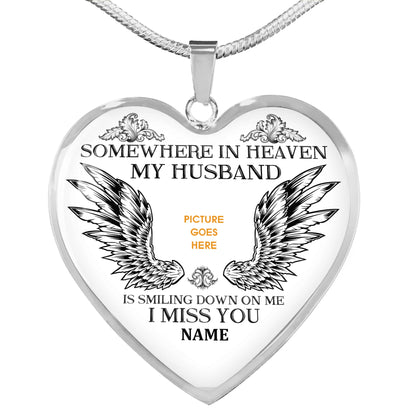 Personalized Memorial Heart Necklace Somewhere In Heaven For Husband Custom Memorial Gift M150