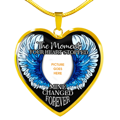 Personalized Memorial Heart Necklace The Moment Your Heart Stopped Wings For Mom Dad Grandma Daughter Son Custom Memorial Gift M157