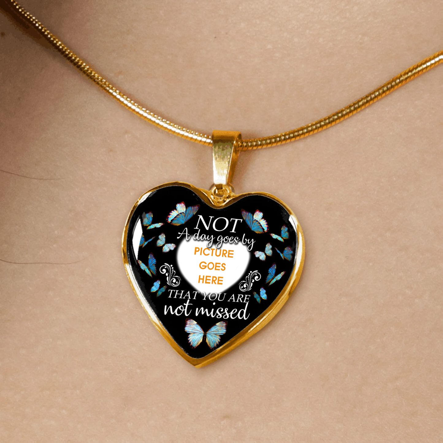 Personalized Memorial Heart Necklace Not A Day Goes By Butterfly For Mom Dad Grandma Daughter Son Custom Memorial Gift M188