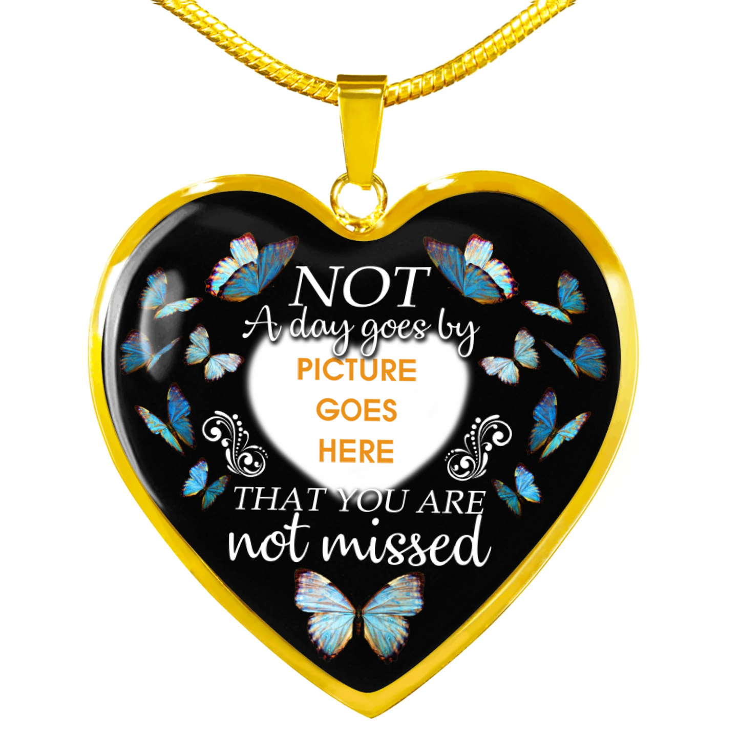 Personalized Memorial Heart Necklace Not A Day Goes By Butterfly For Mom Dad Grandma Daughter Son Custom Memorial Gift M188
