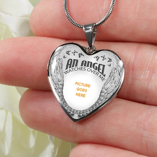 Personalized Memorial Heart Necklace An Angel Watches Over Me  For Mom Dad Grandma Daughter Son Custom Memorial Gift M231