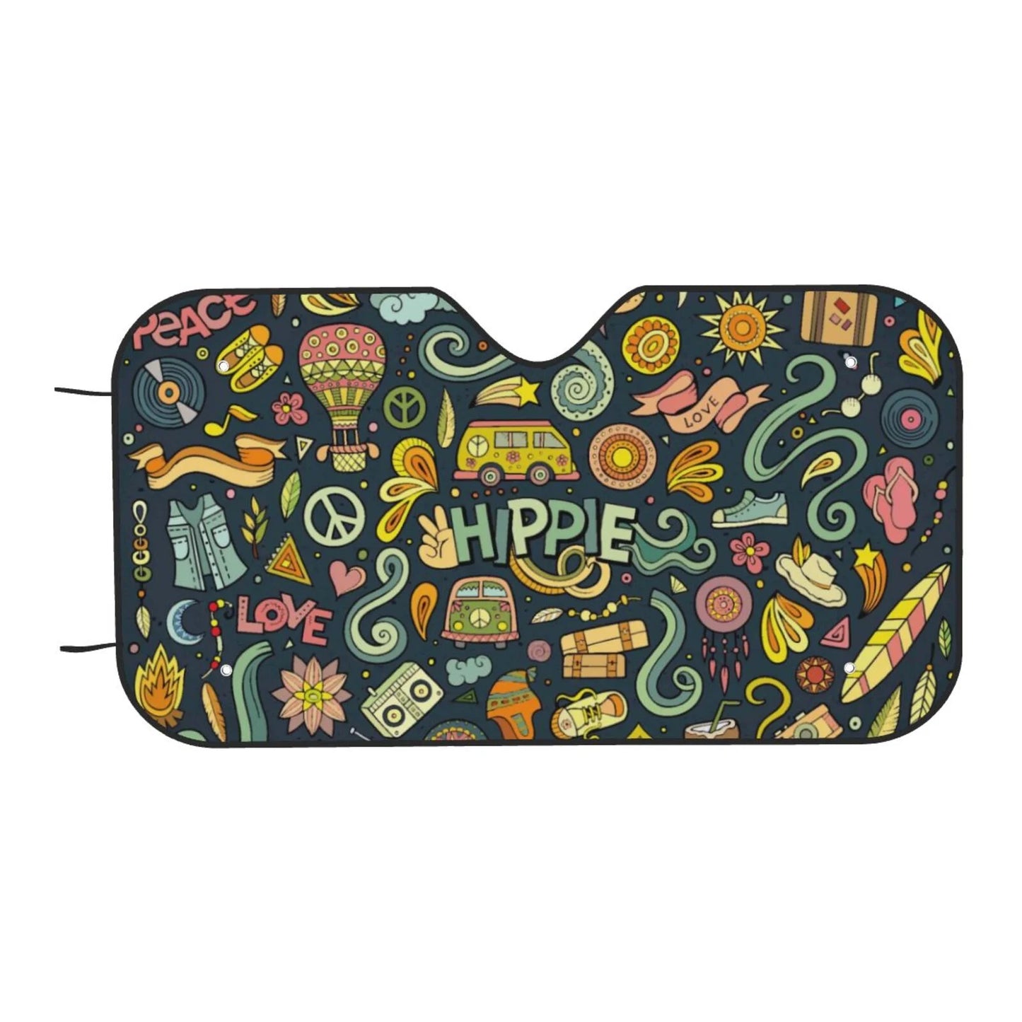 Hippie Car Sun Shade Hippie Van Jacket Sun Sneakers Pattern Winshield Sun Shade Colorful