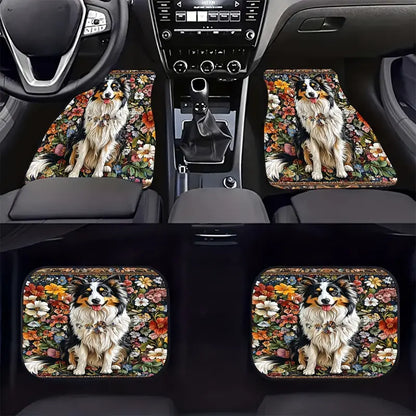 Dog Car Floor Mats Pretty Border Collie With Flower Pattern Car Mats