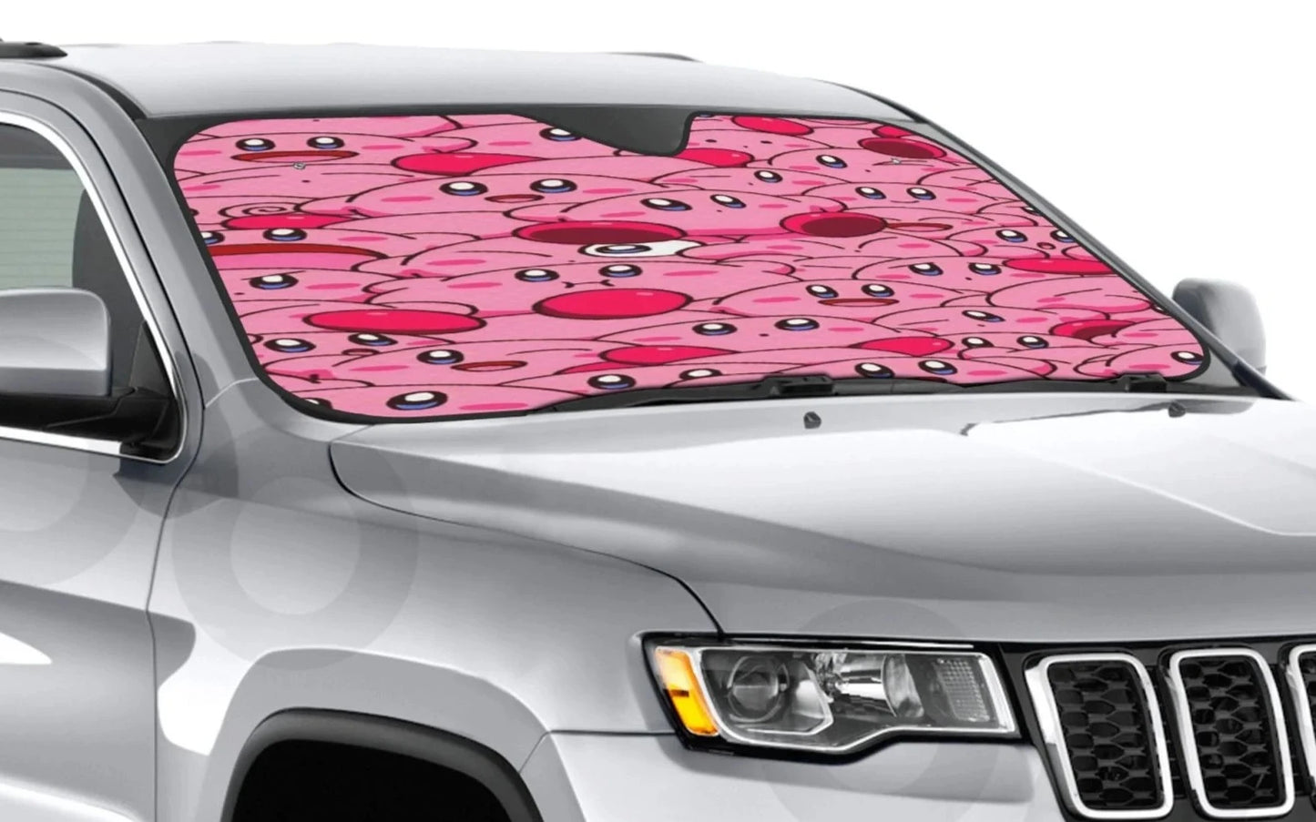 Kirby Car Sun Shade Kirby Face Emotions Doodle Pattern Winshield Sun Shade Pink