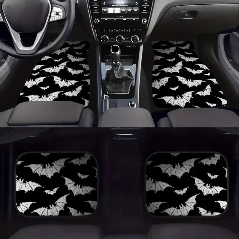 Halloween Car Mats Halloween Scary Bat Pattern Car Floor Mats Black White