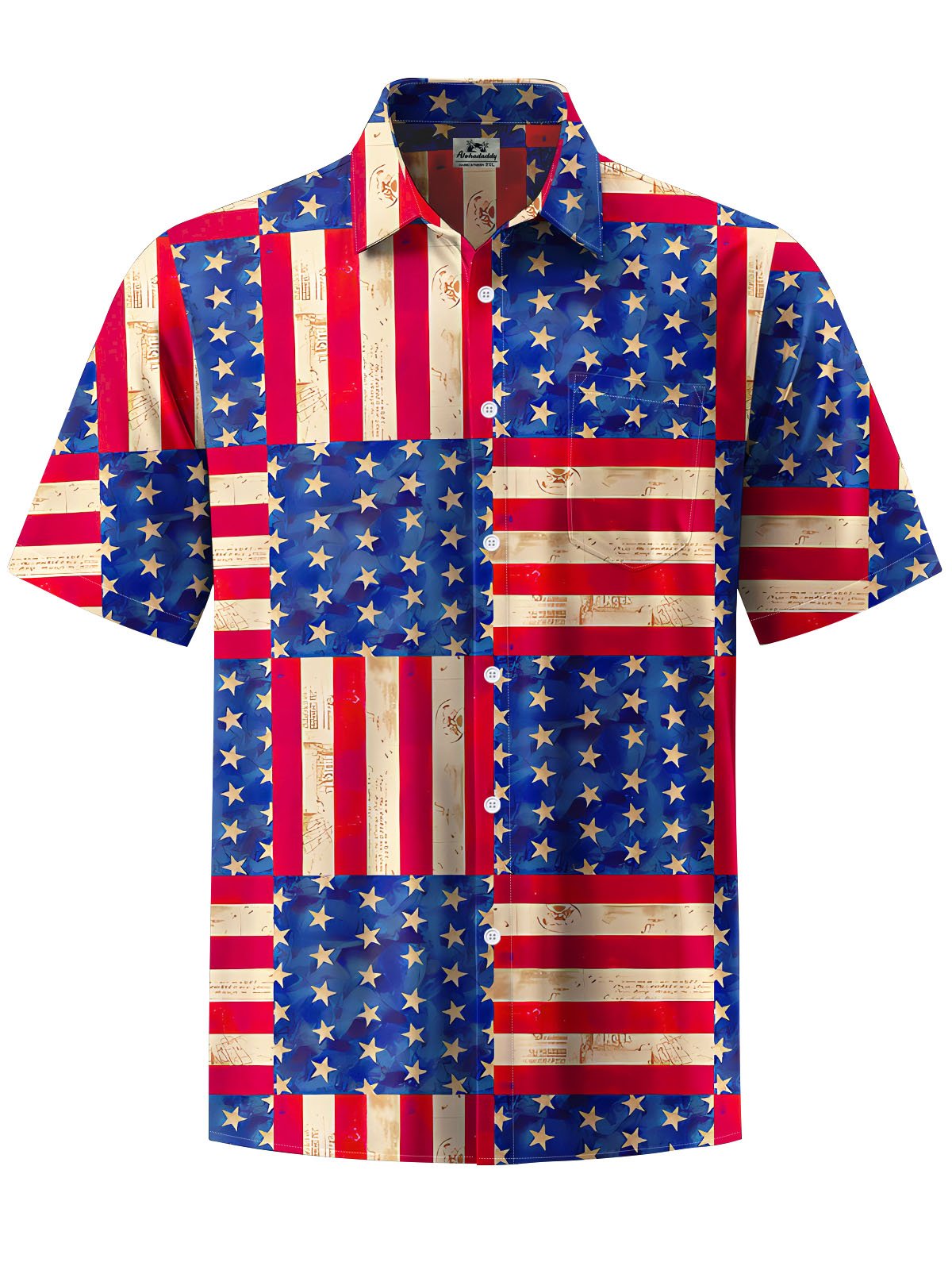 Alohadaddy® Casual 4th of July Flag Print Chest Pocket Mens Short Sleeve Shirt Big & Tall
