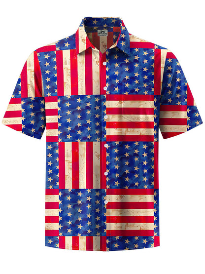 Alohadaddy® Casual 4th of July Flag Print Chest Pocket Mens Short Sleeve Shirt Big & Tall