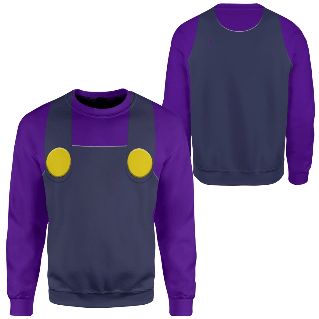 Super Mario Costume Hoodie Game Character Waluigi Costume T-shirt Sweatshirt Purple Unisex Adults