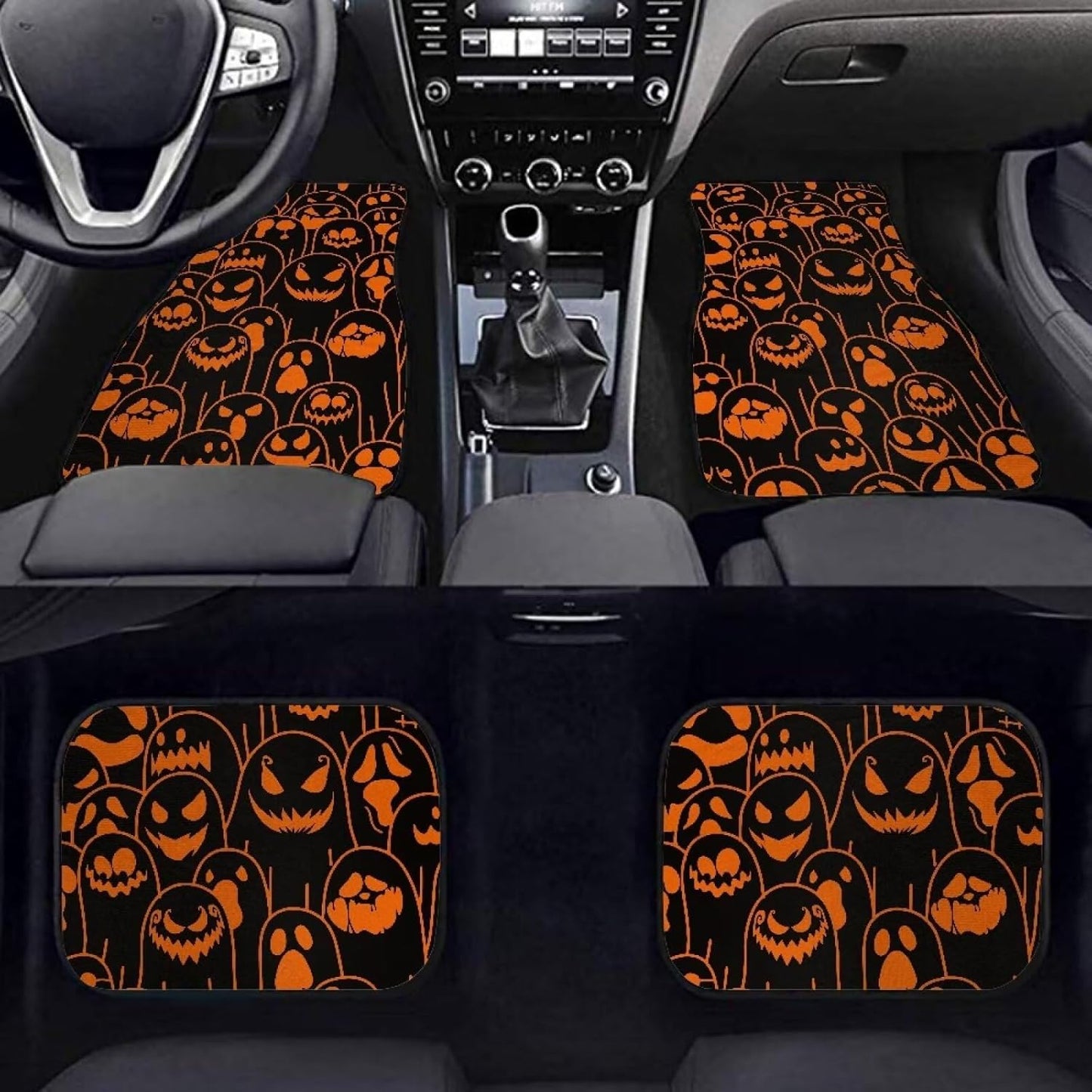 Halloween Car Mats Halloween Evil Laugh Ghost Doodle Pattern Car Floor Mats Black Orange