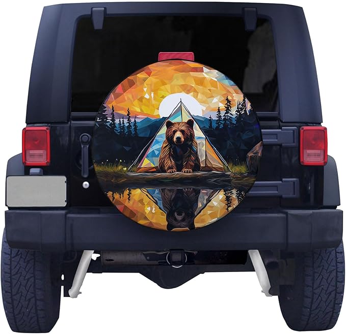 Bear Spare Tire Cover A Bear In A Tent Geometric Abstract Art Tire Covers Colorful