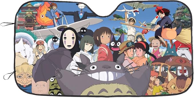 SGhibli Car Sun Shade SGhibli All Characters Pattern Winshield Sun Shade Colorful