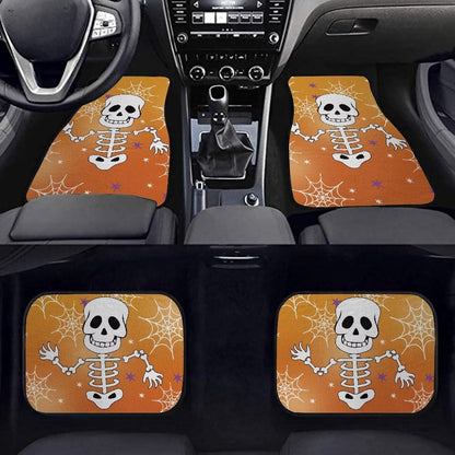 Halloween Car Mats Halloween Funny Skeleton Web Pattern Car Floor Mats Orange