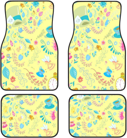 Alice In Wonderland Car Mats Alice In Wonderland Characters Items Pattern Car Floor Mats Yellow