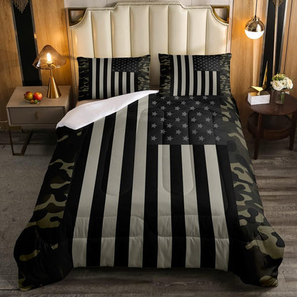 Veteran Bedding Set Veteran American Flag Camoflage Pattern Duvet Covers Black Gray Unique Gift