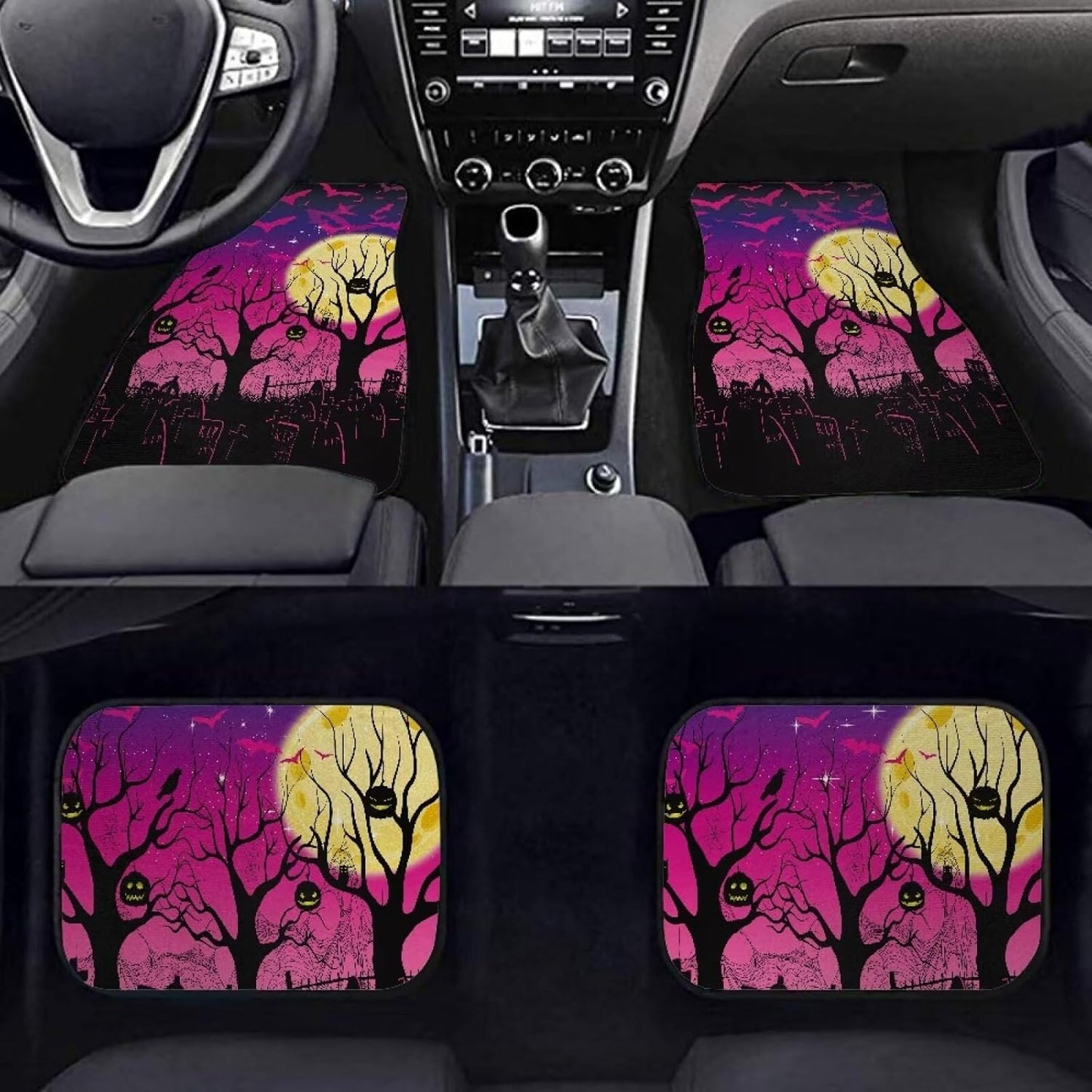 Halloween Car Mats Halloween Death Trees Moon Bats Car Floor Mats Black Pink