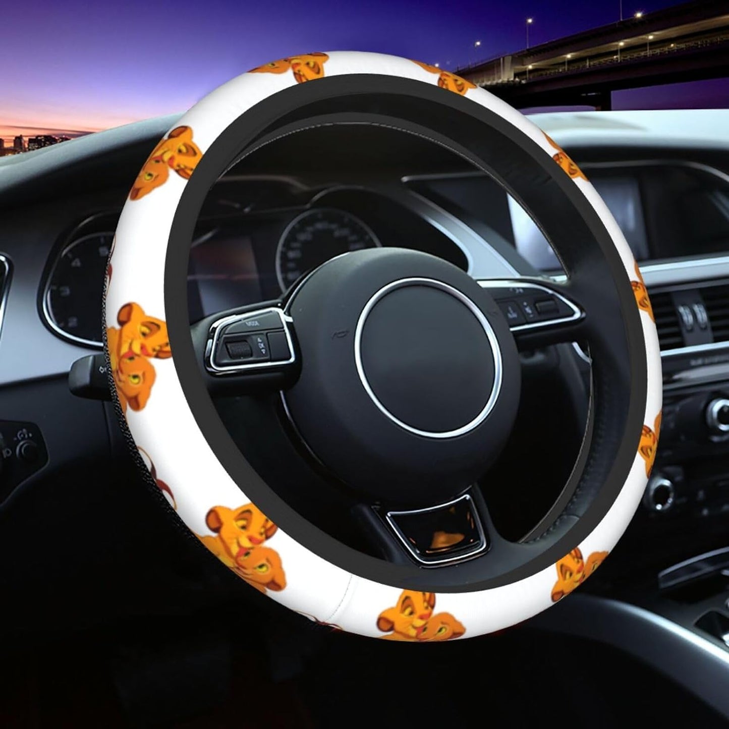 LK Steering Wheel Cover Lion Cub Simba and Nala Driving Wheel Cover White Yellow