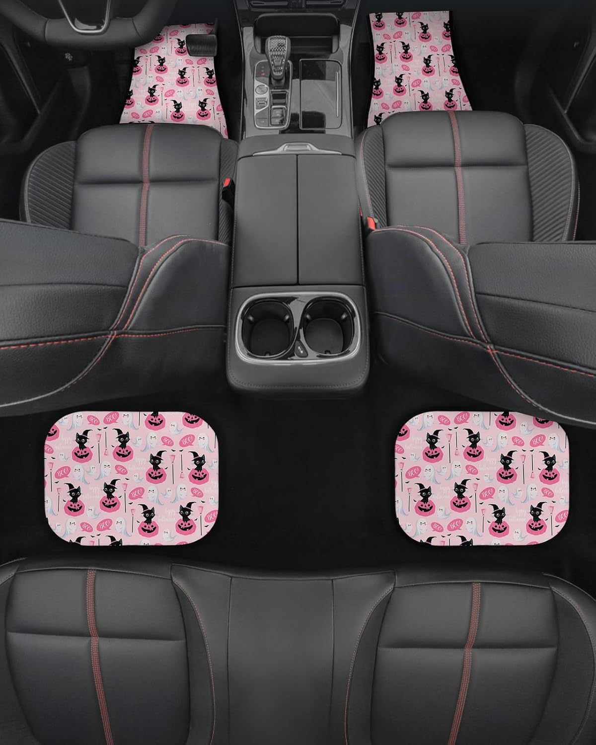 Halloween Car Mats Halloween Witch Cat Ghost Boo Pattern Car Floor Mats Pink