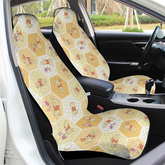 WTP Car Seat Covers Pooh All Poses Honeycomb Pattern Seat Covers Yellow