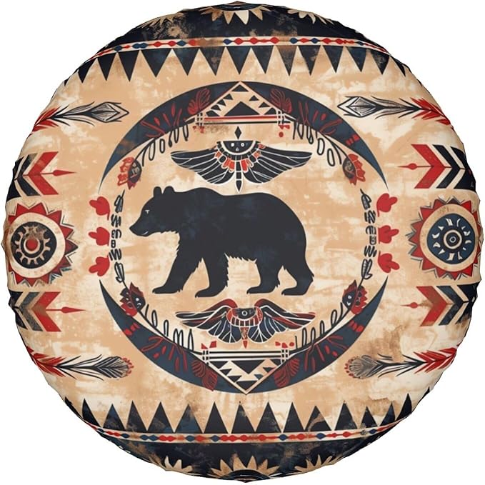 Bear Spare Tire Cover Native American Pattern Bear Silhouette Tire Covers Black Brown