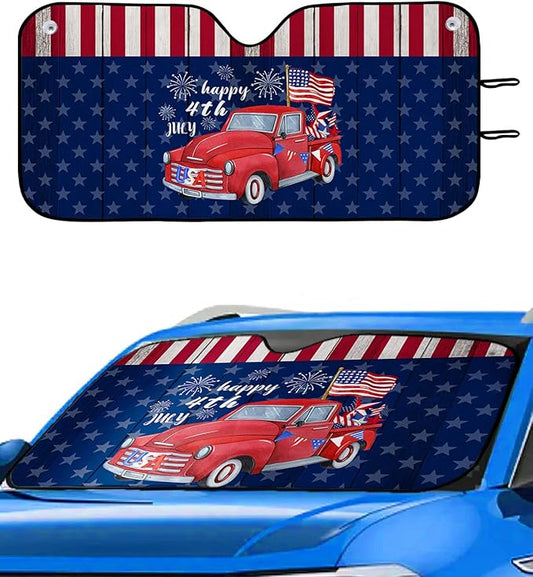 4th Of July Car Sun Shade Happy 4th Of July American Flag Winshield Sun Shade Red Blue