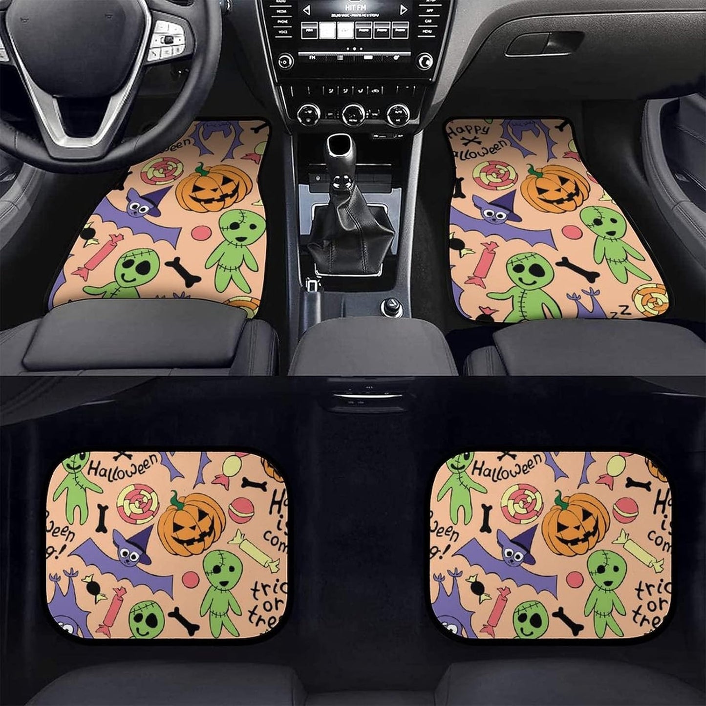 Halloween Car Mats Happy Halloween Doll Bat Pumpkin Pattern Car Floor Mats Colorful