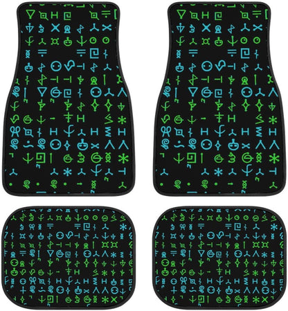 Alien Car Mats Alien Hieroglyphs Symbols Pattern Car Floor Mats Black Blue