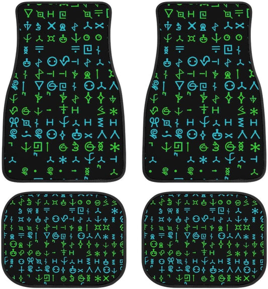 Alien Car Mats Alien Hieroglyphs Symbols Pattern Car Floor Mats Black Blue