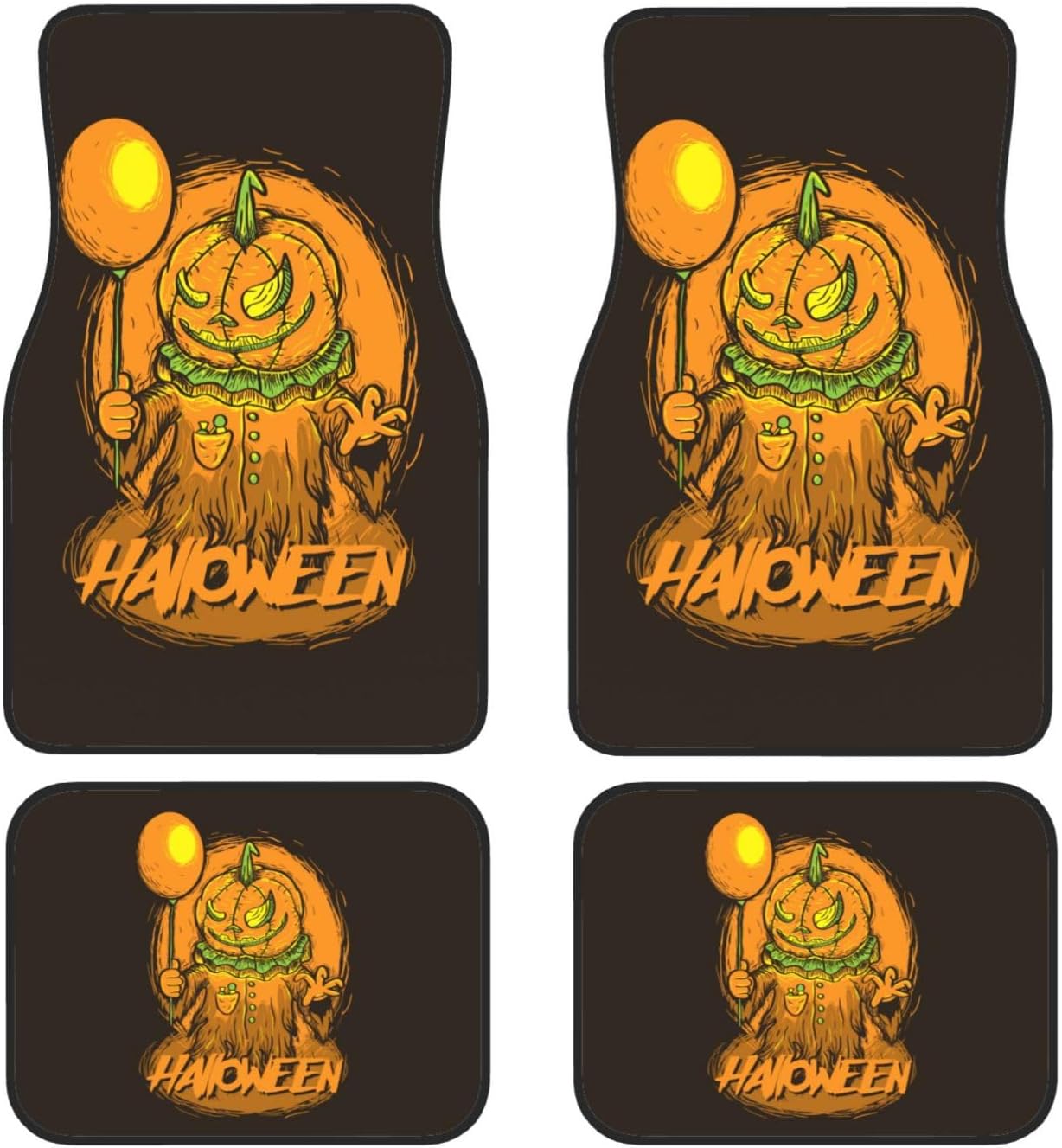 Halloween Car Mats Halloween Scary Pumpkin Head With Balloon Car Floor Mats Black Orange