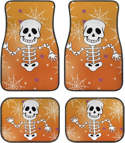 Halloween Car Mats Halloween Funny Skeleton Web Pattern Car Floor Mats Orange