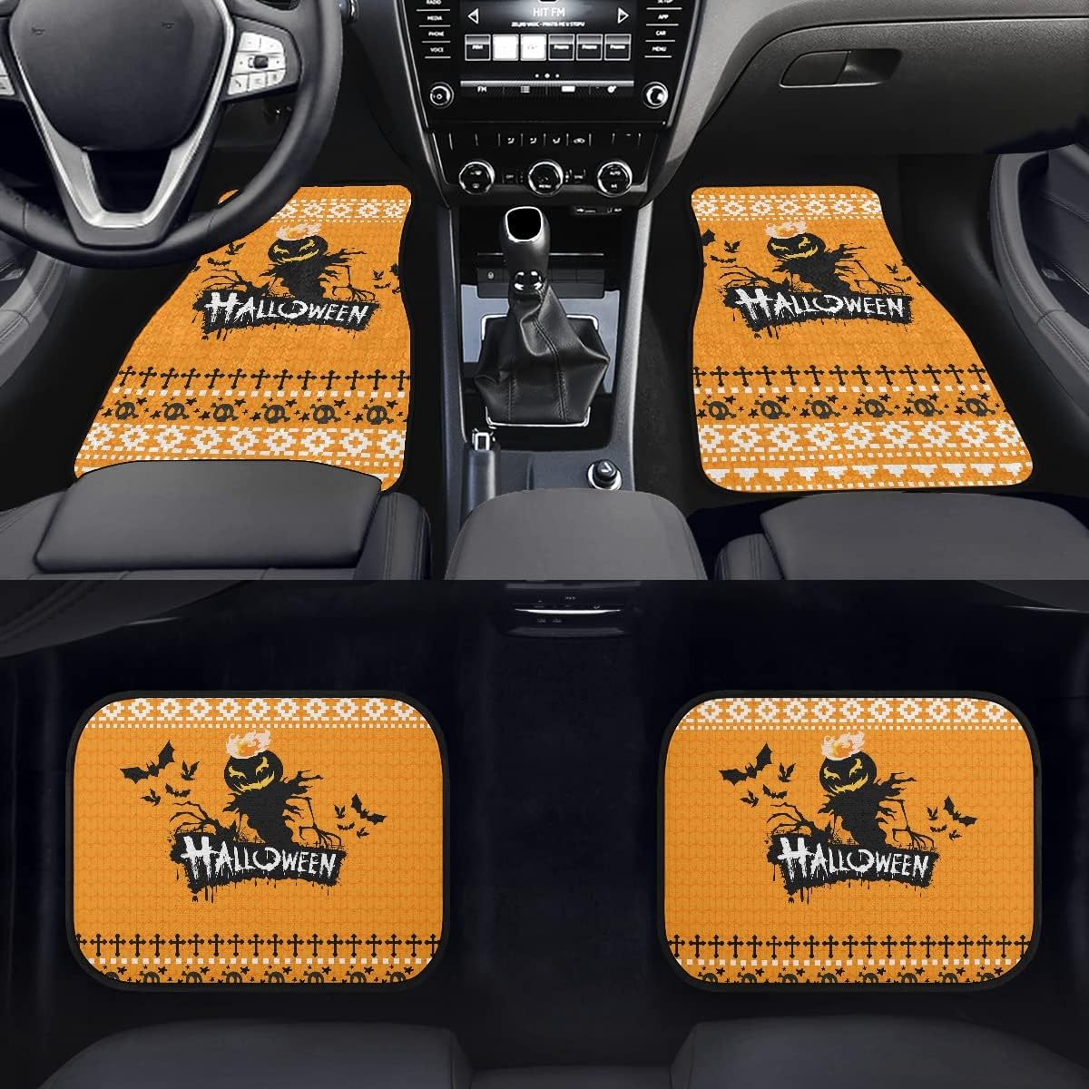 Halloween Car Mats Halloween Pumpkin Ghost Pattern Car Floor Mats Black Orange