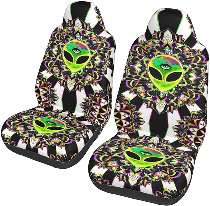 Alien Car Seat Covers Trippy Acid Alien The Third Eye Seat Covers Black White