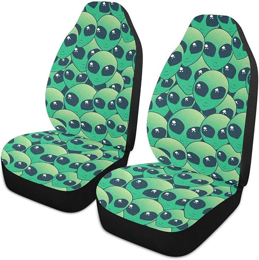 Alien Car Seat Covers Cute Aliens Head Doodle Pattern Seat Covers Green